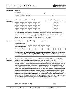 Safety Advantage Program Authorization Form