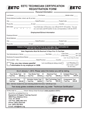 EETC Technician Certification Registration Form