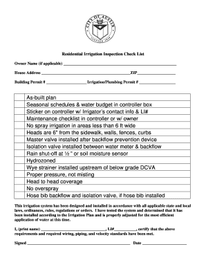 Residential Irrigation Inspection Checklist