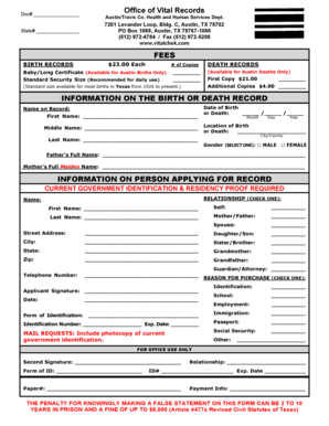 Texas Birth or Death Record Request Form