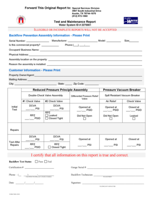 Backflow Prevention Assembly Test Report