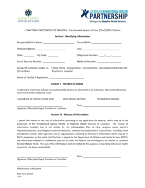 Long Term Care Choice of Services Form