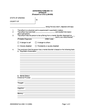 Arizona Mental Health Affidavit Form MH-112