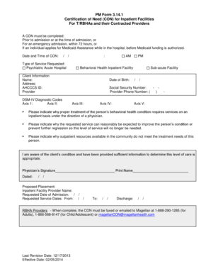 Certification of Need for Inpatient Facilities