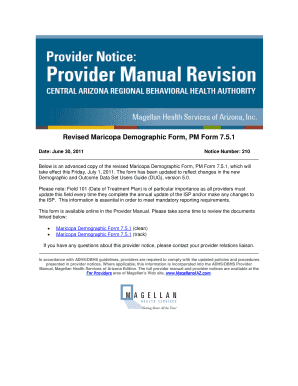 Revised Maricopa Demographic Form, PM Form 7.5.1