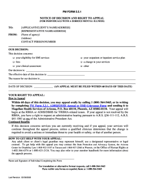Notice of Decision and Right to Appeal for SMI