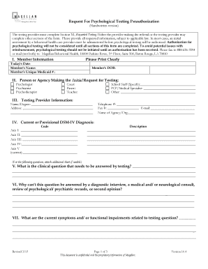 Request for Psychological Testing Preauthorization