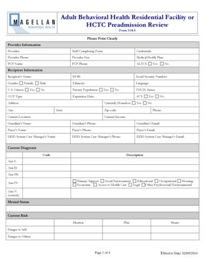 Adult Behavioral Health Residential Facility Preadmission Review Form