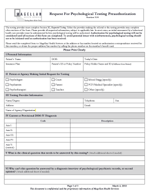 Request for Psychological Testing Preauthorization