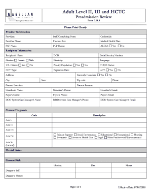 Adult Level II, III and HCTC Preadmission Review Form