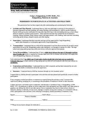 Permission to Participate in Activities and Field Trips