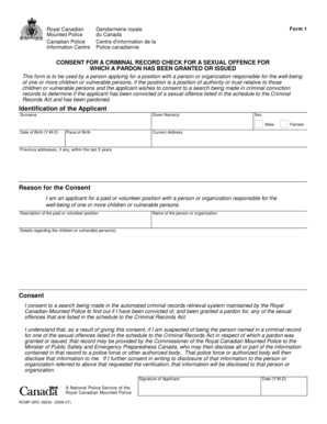 Consent for Criminal Record Check for Sexual Offence Pardon