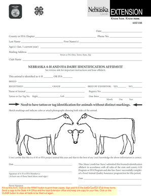 Nebraska 4-H and FFA Dairy Identification Affidavit