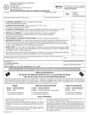 Missouri Employee Withholding Allowance Certificate