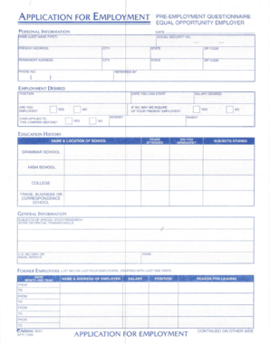 Employment Pre-Employment Questionnaire