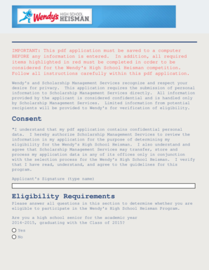 Wendy's High School Heisman Application