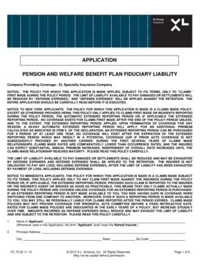 Pension and Welfare Benefit Plan Fiduciary Liability Application