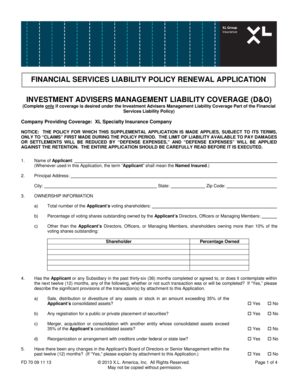 Financial Services Liability Policy Renewal Application