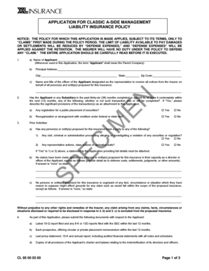 Application for Classic A-Side Management Liability Insurance Policy