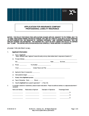 Professional Liability Insurance Application