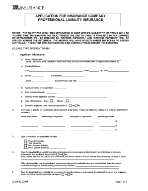 Professional Liability Insurance Application