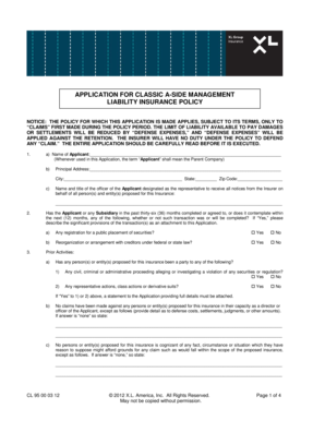 Classic A-Side Management Liability Insurance Application