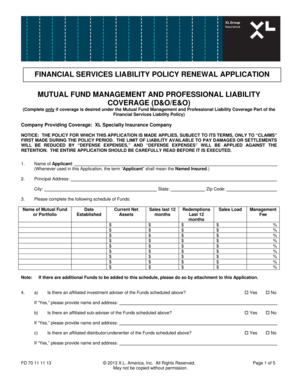 Financial Services Liability Policy Renewal Application