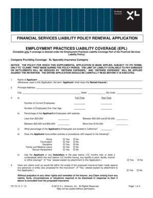 Financial Services Liability Policy Renewal Application