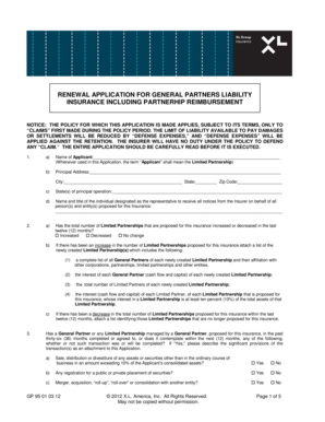 Renewal Application for General Partners Liability Insurance