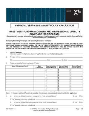 Financial Services Liability Policy Application