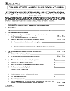 Financial Services Liability Policy Renewal Application