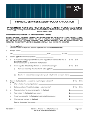Investment Advisers Professional Liability Application