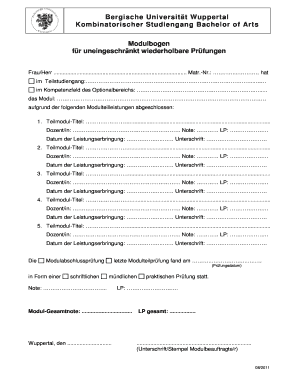 Modulbogen für uneingeschränkt wiederholbare Prüfungen