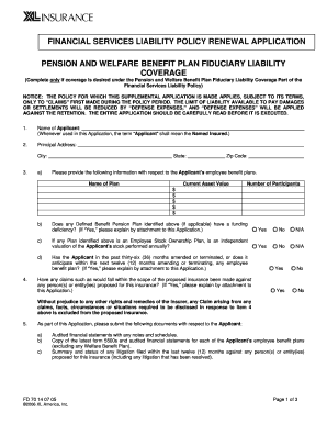 Financial Services Liability Policy Renewal Application