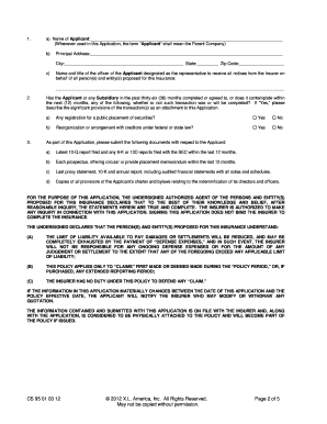 Cornerstone A-Side Management Liability Insurance Policy Renewal Application