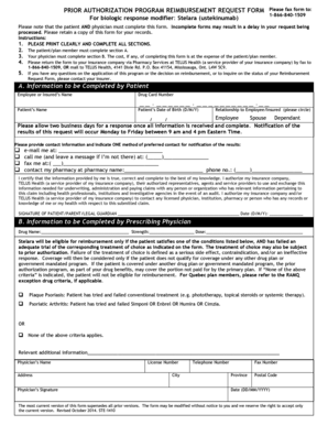 Prior Authorization Reimbursement Request Form
