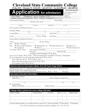 Cleveland State Community College Admission Application