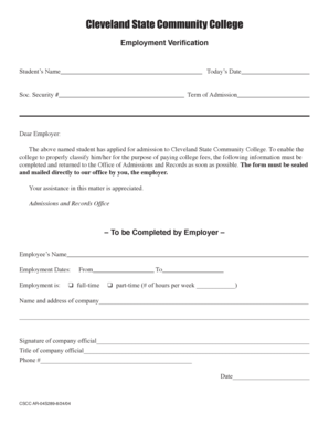 Cleveland State Community College Employment Verification
