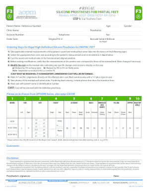Trial Prosthesis Form for Partial Feet