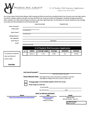 K-12 Student iPad Insurance Application