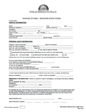 Donor Intake Registration Form