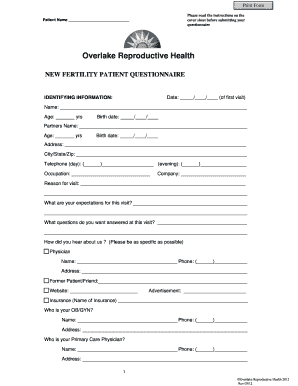 New Fertility Patient Questionnaire