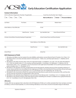 Early Education Certification Application