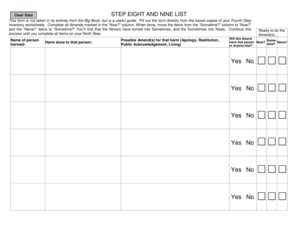 Ninth Step Amends Form