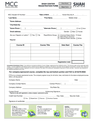 MCC Shah Center Registration Form