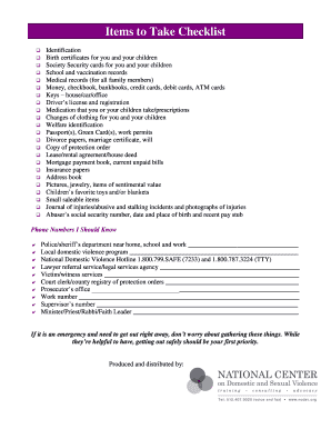 Domestic Violence Safety Checklist
