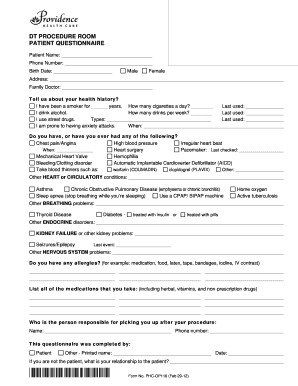 OP116 DT Procedure Room Patient Questionnaire - Providence bb