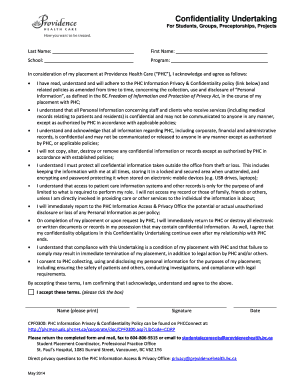 Confidentiality Undertaking for Students