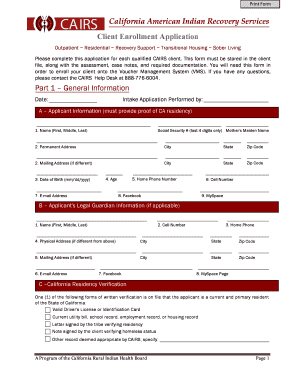 California American Indian Recovery Services Client Enrollment Application