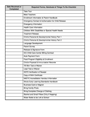 Child Care Enrollment Forms